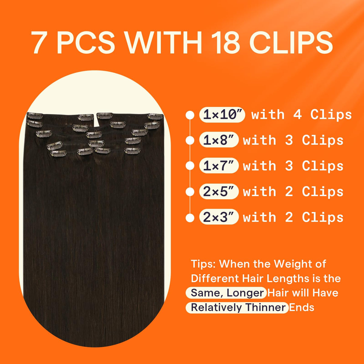 Full Shine Brown Clip in Hair Extensions close-up of clips