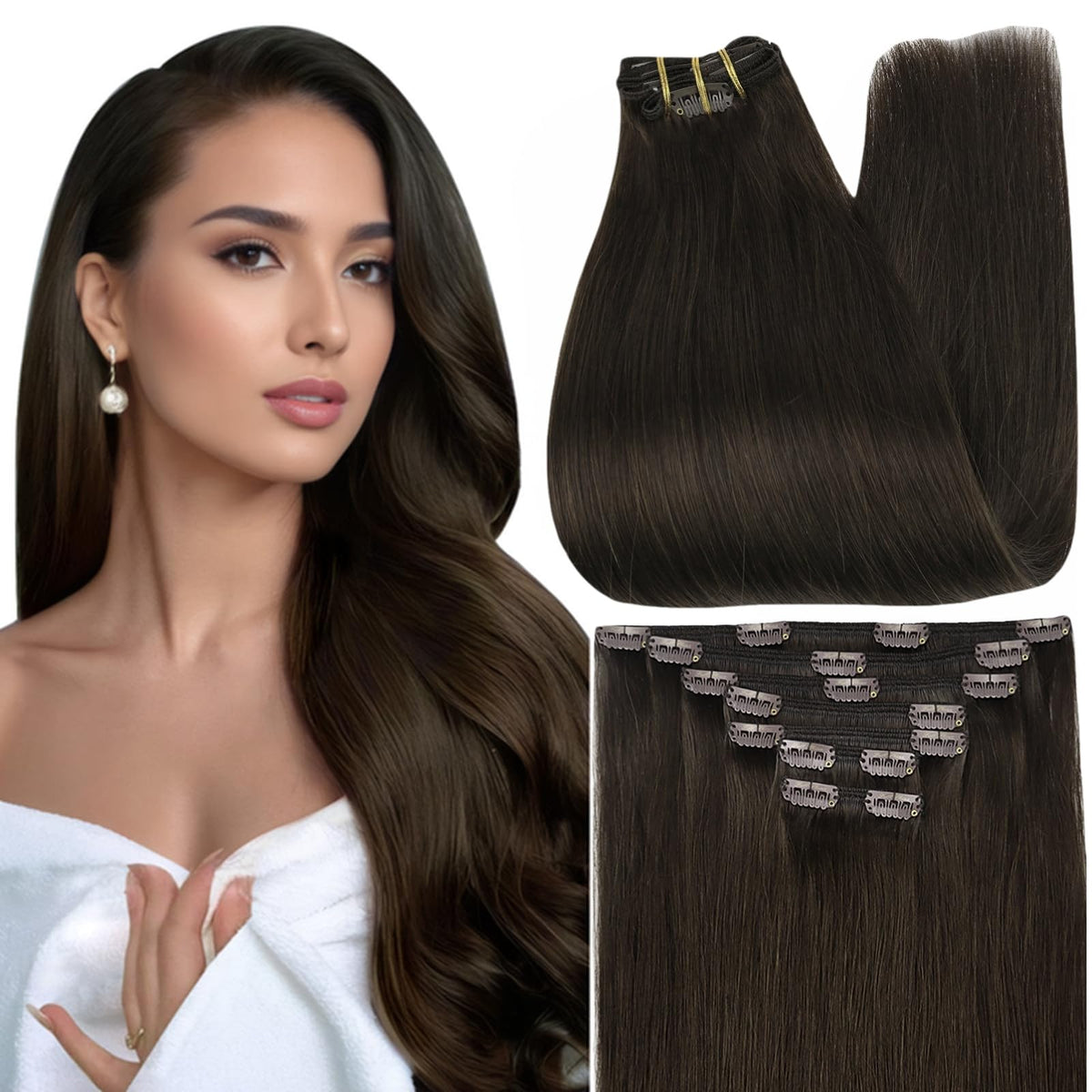 Full Shine Brown Clip in Hair Extensions front view