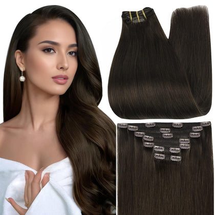Full Shine Brown Clip in Hair Extensions front view