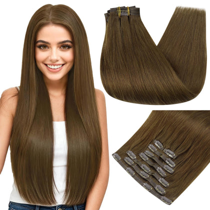 Full Shine Brown Clip in Hair Extensions front view
