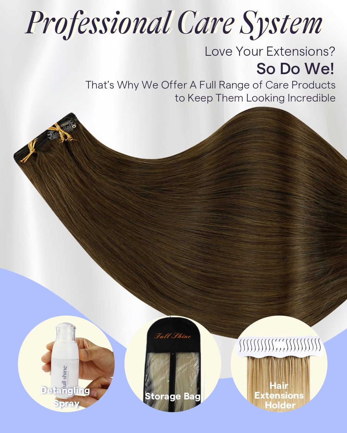 Full Shine Brown Clip In Hair Extensions in natural light