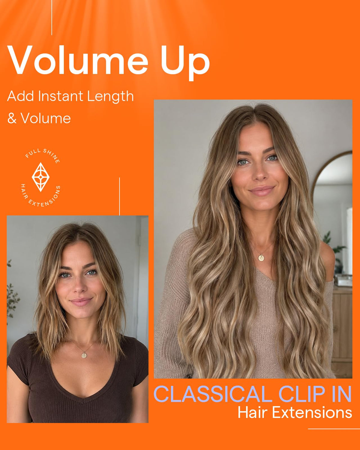 Full Shine Brown Clip in Hair Extensions laid flat to show texture