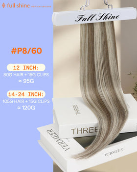 Full Shine Brown Highlighted Clip in Hair Extensions packaging