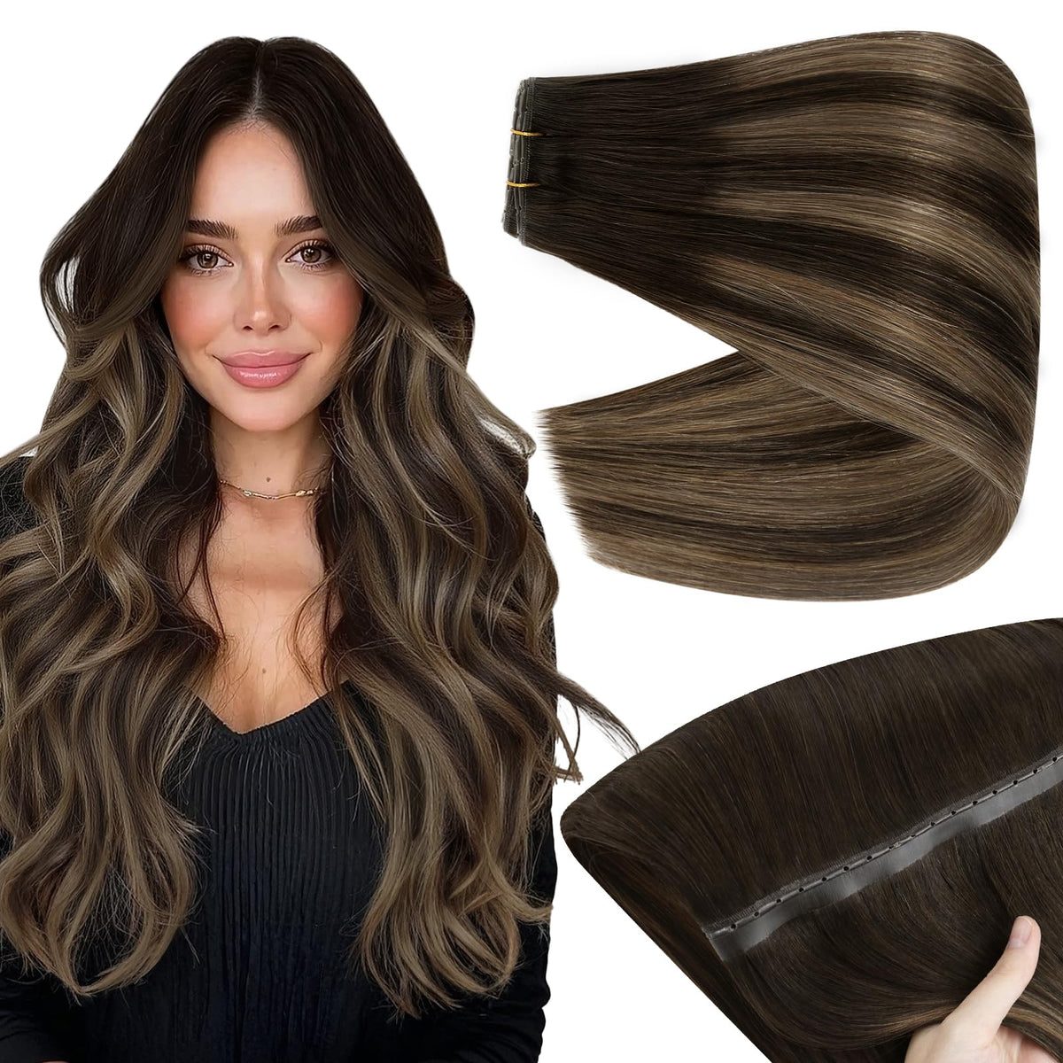Full Shine Butterfly Weft Hair Extensions 16 Inch Brown Ombre front view