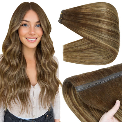Full Shine Butterfly Weft Hair Extensions 18 Inch Medium Honey Ombre front view