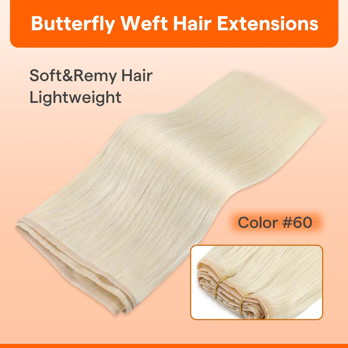 Full Shine Butterfly Weft Hair Extensions 22 Inch Platinum Blonde packaging