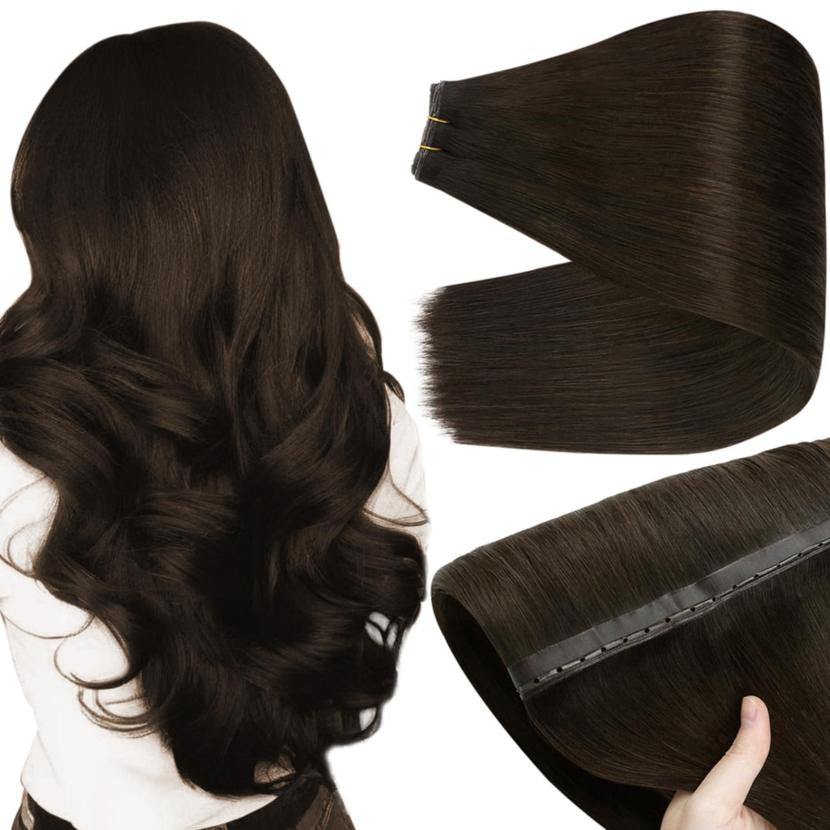 Full Shine Butterfly Weft Hair Extensions 24 Inch dark brown front view