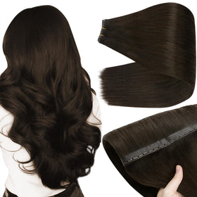 Full Shine Butterfly Weft Hair Extensions 24 Inch dark brown front view