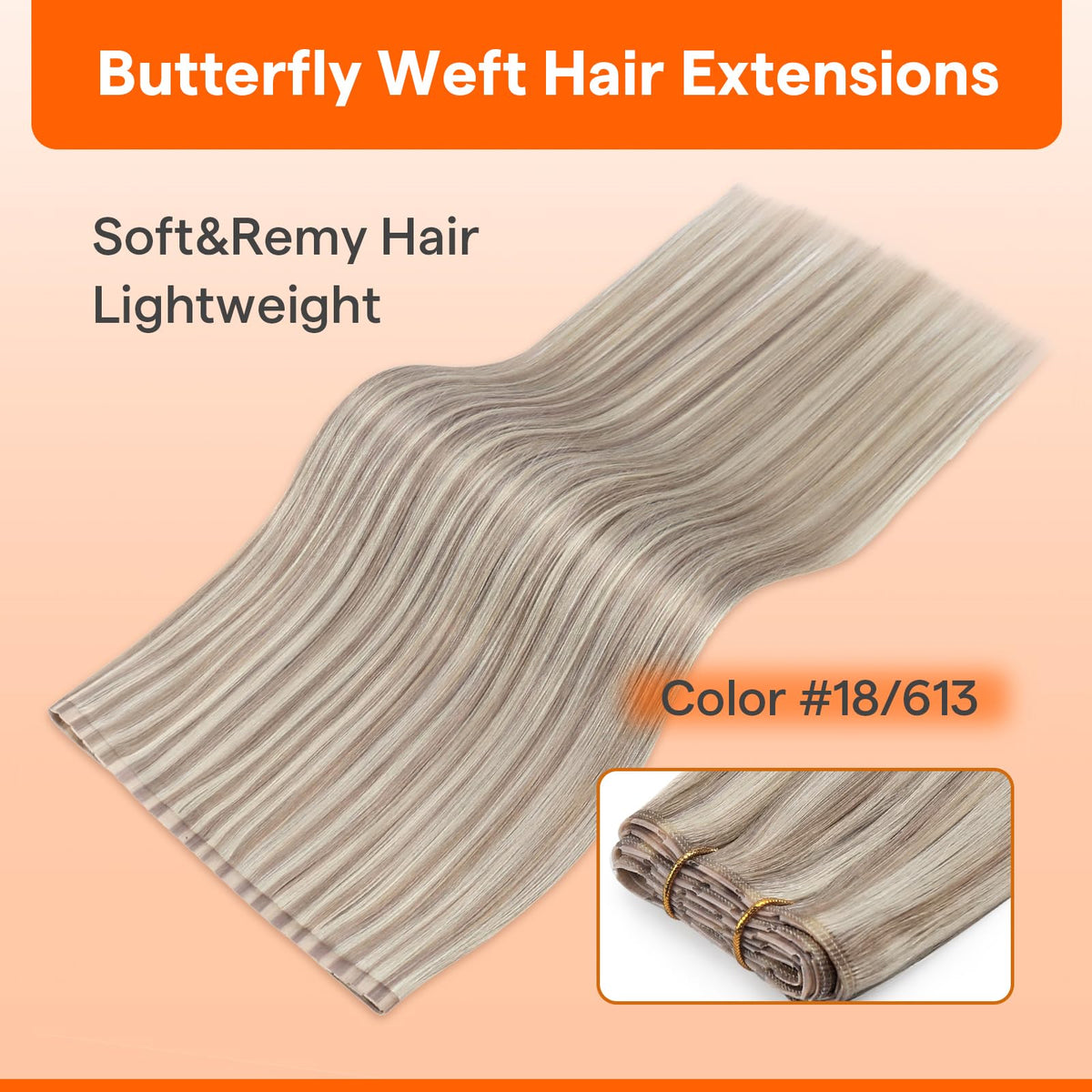 Full Shine Butterfly Weft Hair Extensions packaging with 100G Ash Blonde
