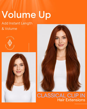 Full Shine Clip Hair Extensions Copper Mahogany texture close-up