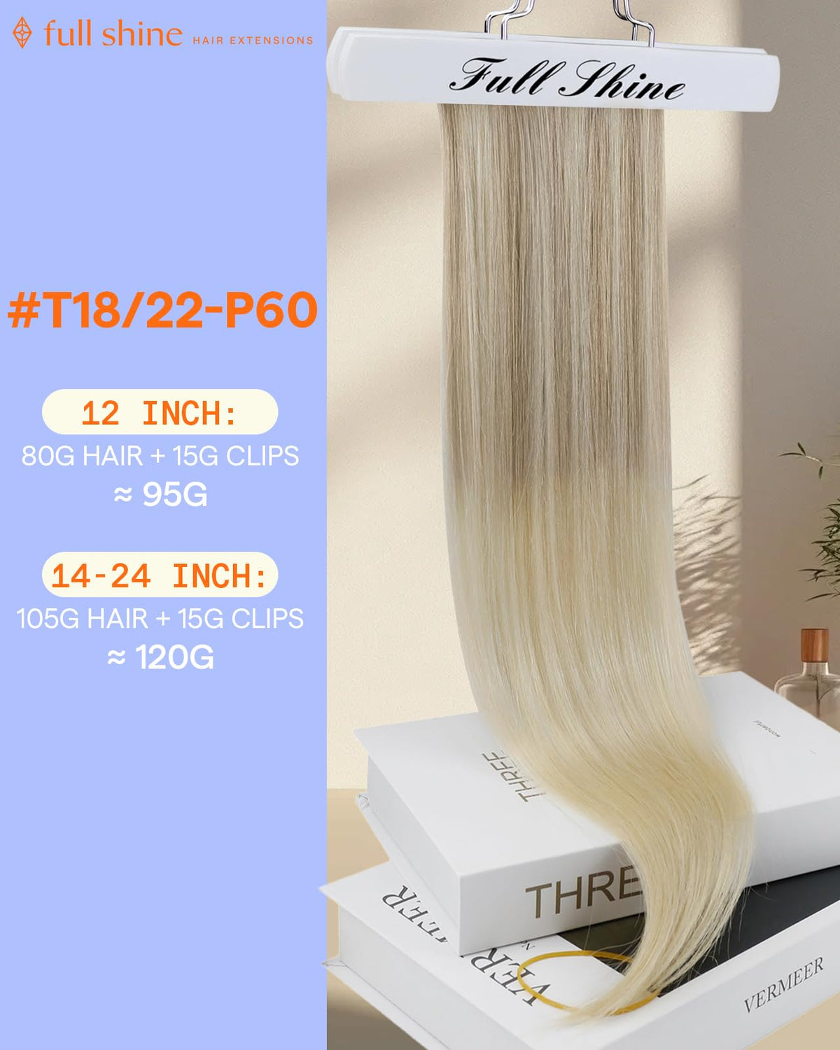 Full Shine Clip in Blonde Hair Extensions packaging