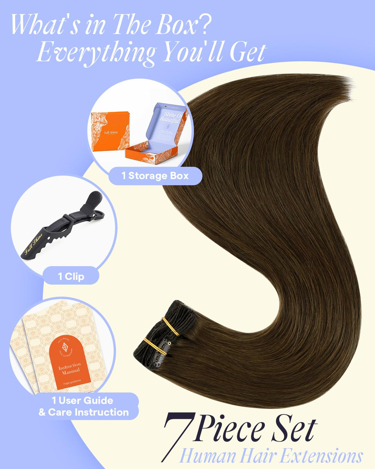 Full Shine clip in extensions 3 inch pieces