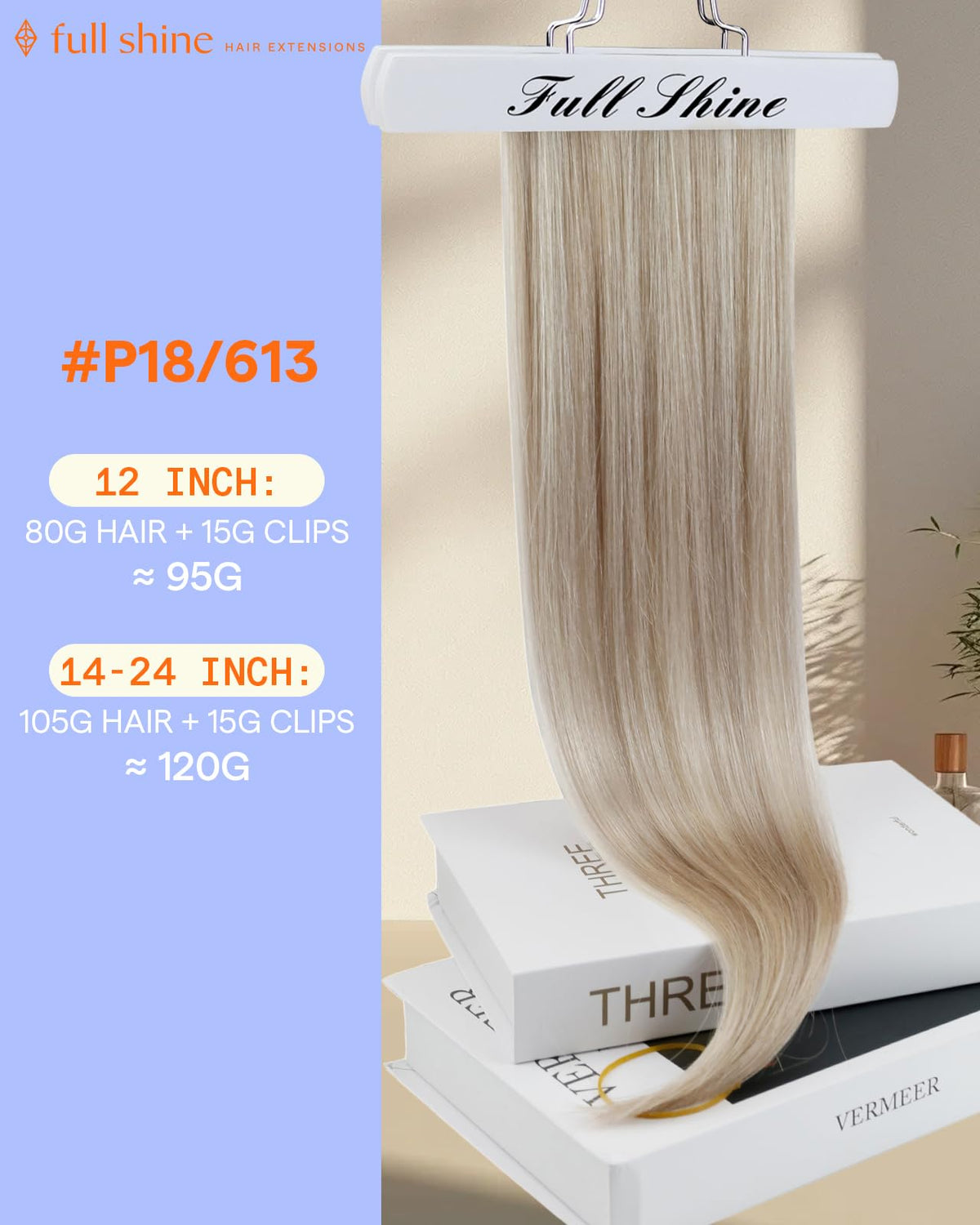 Full Shine Clip in Extensions Ash Blonde packaging