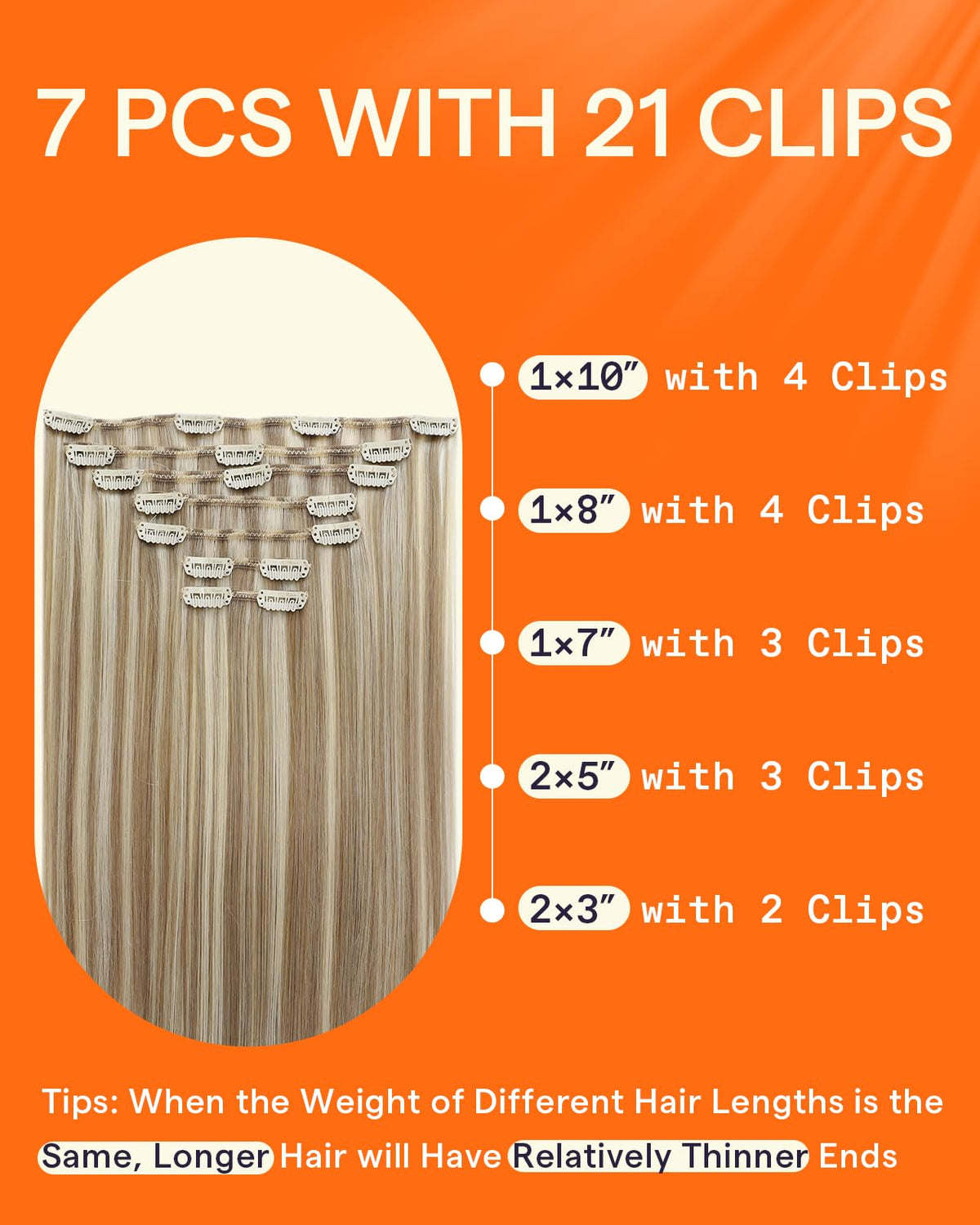 Full Shine Clip in Extensions displayed with various weft sizes