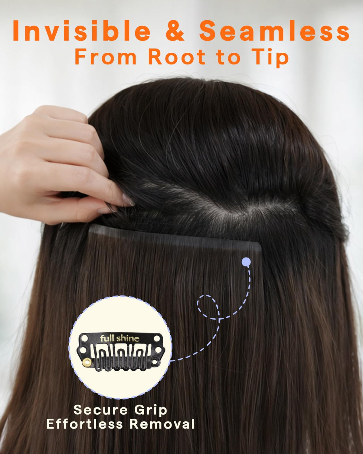 Full Shine Clip in Extensions Medium Brown in natural light