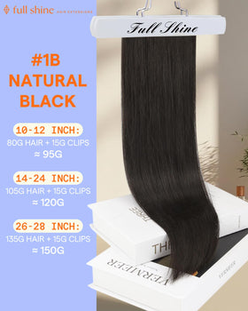 Full Shine Clip in Extensions packaging with hair samples