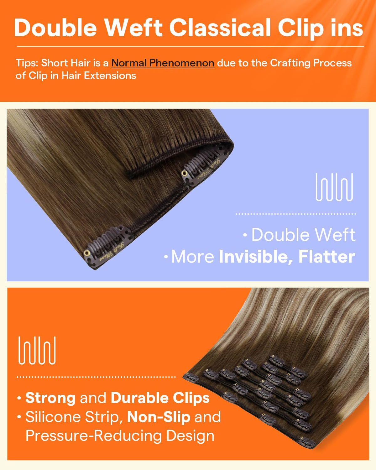 Full Shine Clip in Extensions showing secure clips