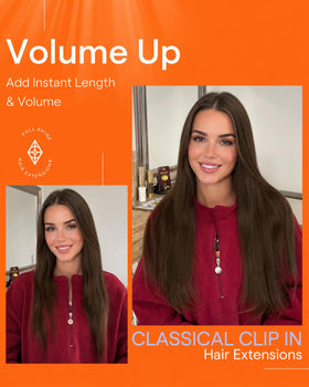 Full Shine Clip in Extensions Warm Brown in natural light