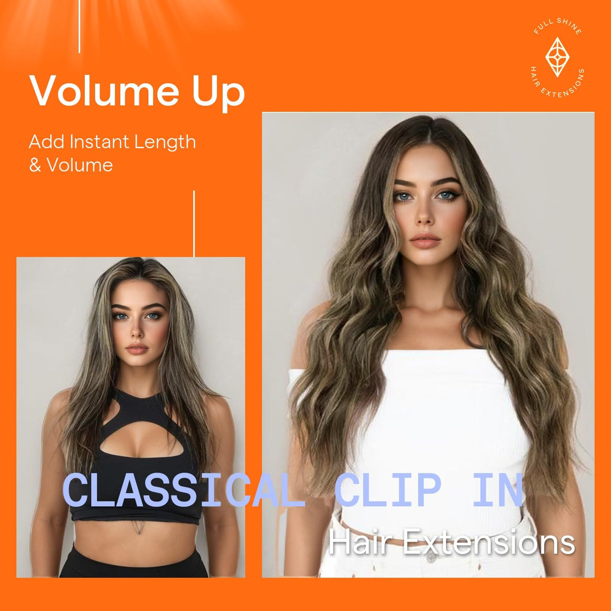 Full Shine Clip in Extensions with clips visible for attachment
