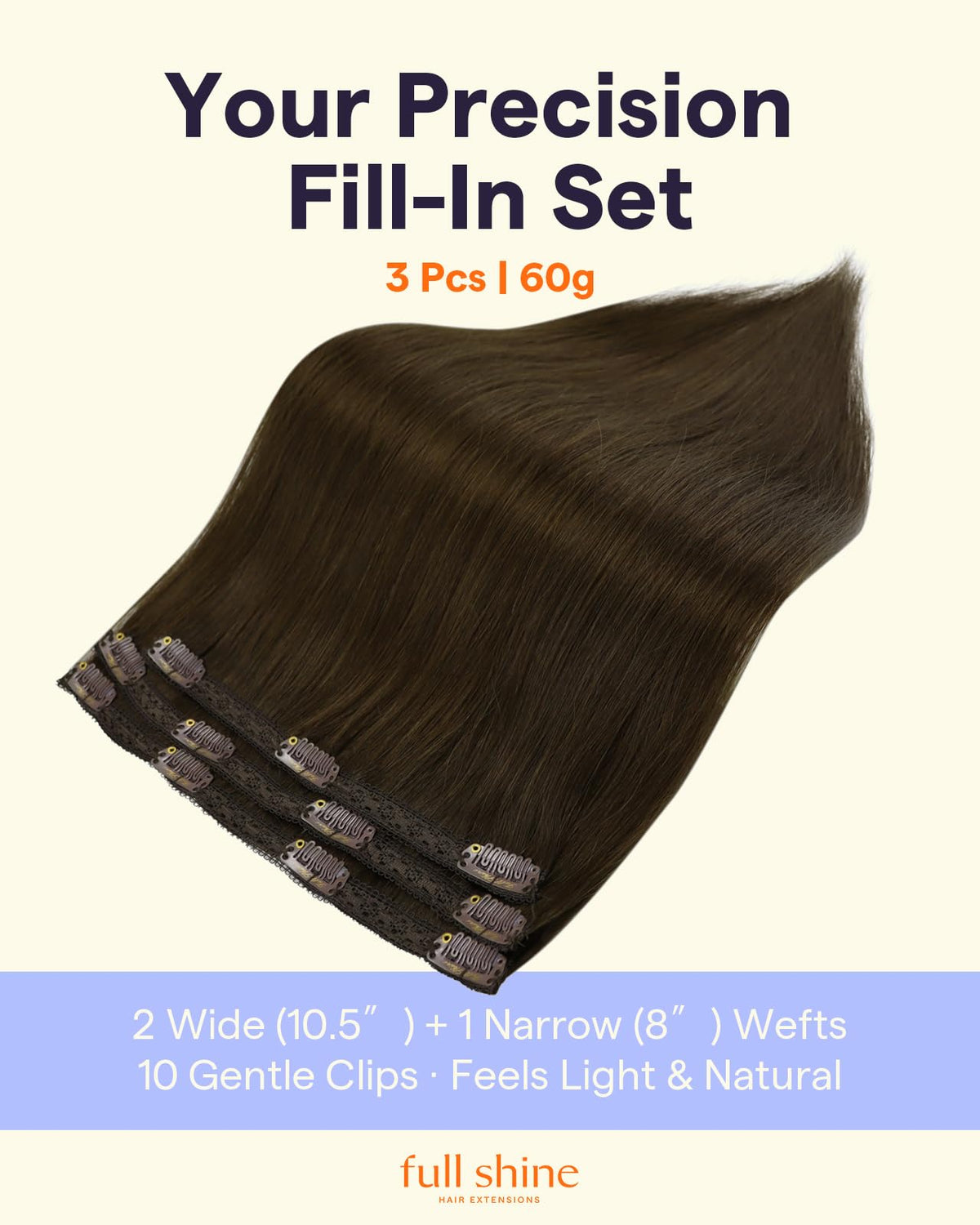 Full Shine Clip in Hair Extensions 10 Inch Dark Brown packaging