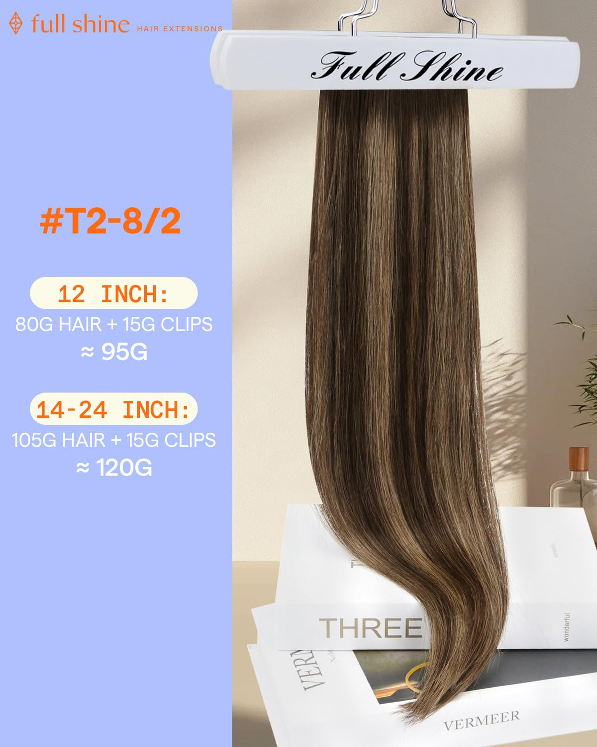 Full Shine Clip in Hair Extensions 12 Inch balayage packaging