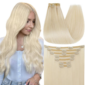 Full Shine Clip-In Hair Extensions 12 Inch Platinum Blonde front view