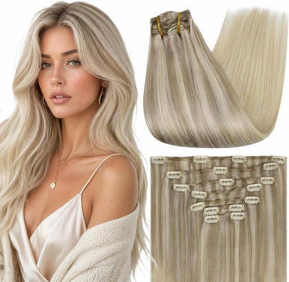 Full Shine Clip in Hair Extensions 18 Inch blonde front view