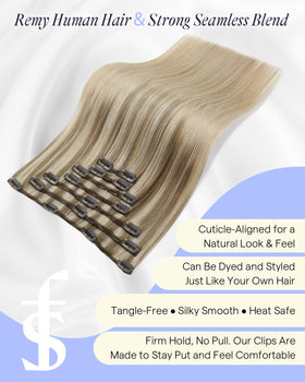 Full Shine Clip in Hair Extensions 18 Inch close-up of clips