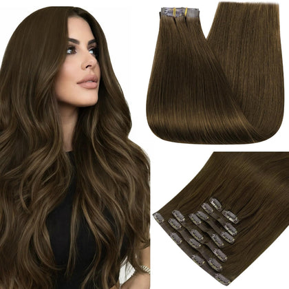 Full Shine Clip in Hair Extensions 18 Inch Medium Brown front view