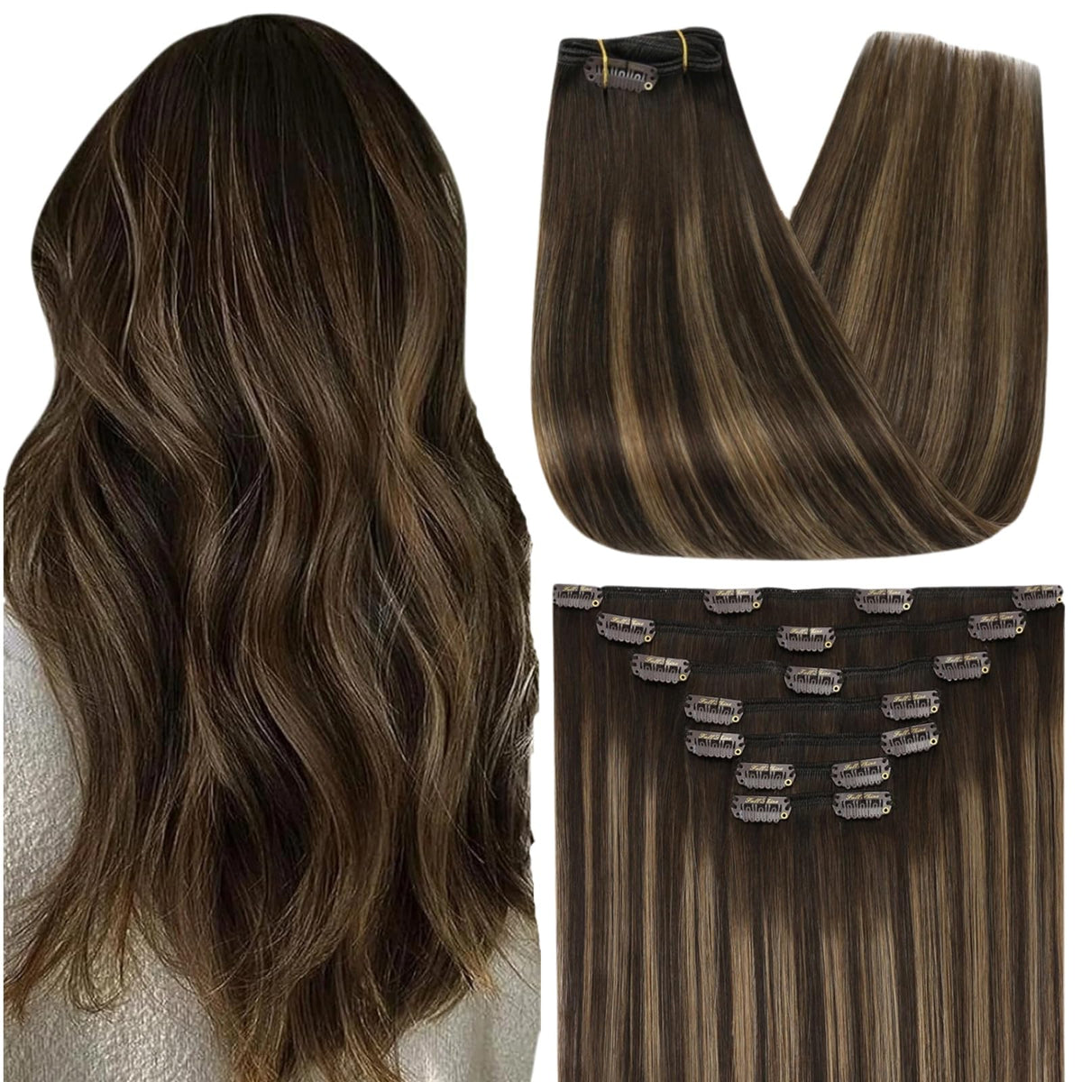 Full Shine Clip In Hair Extensions #2/8/2 front view