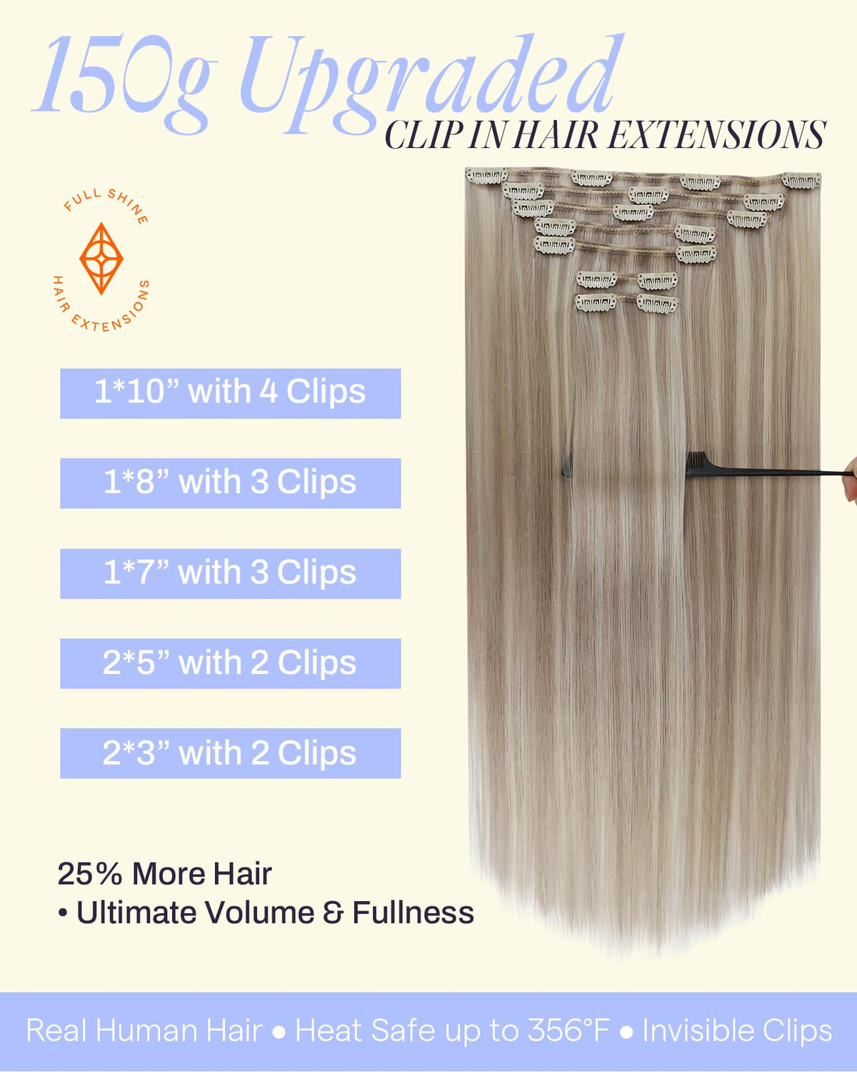 Full Shine Clip in Hair Extensions 20 Inch 150g packaging