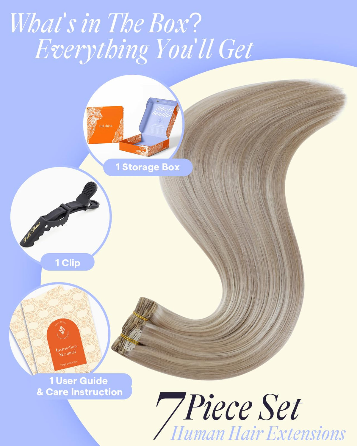 Full Shine Clip in Hair Extensions 20 Inch 150g styling demonstration