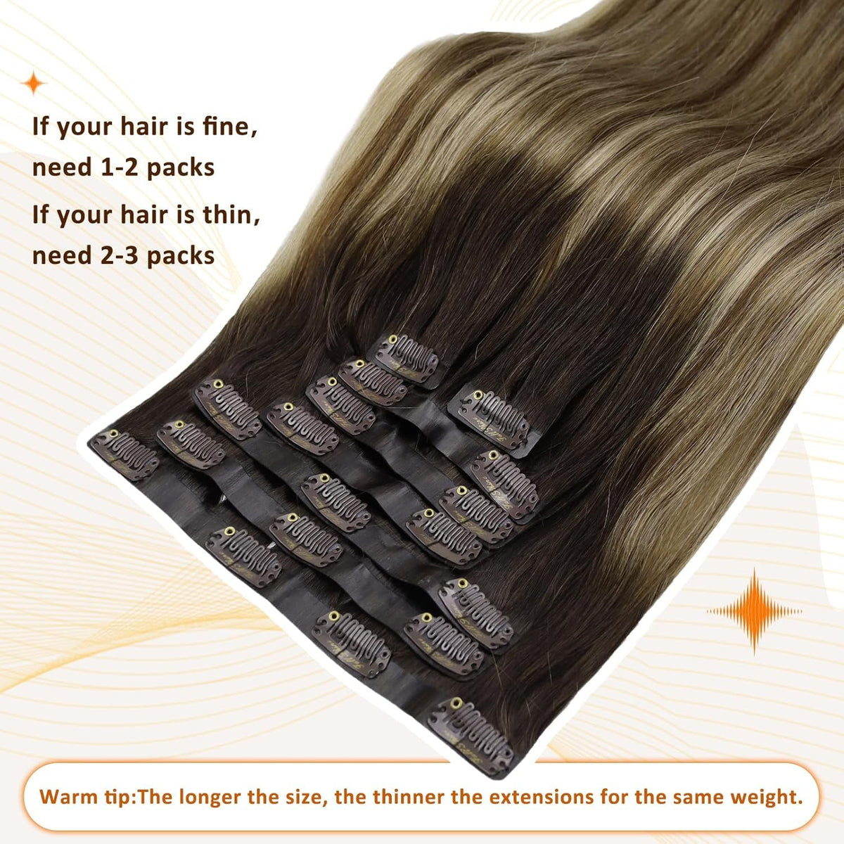 Full Shine Clip In Hair Extensions 20 Inch Balayage back view