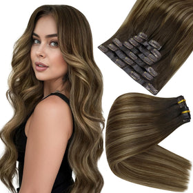 Full Shine Clip In Hair Extensions 20 Inch Balayage front view