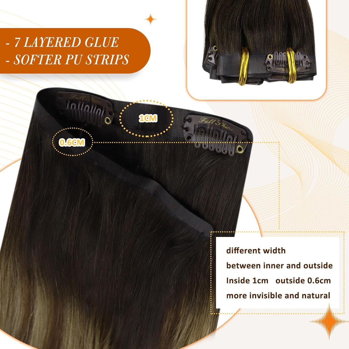 Full Shine Clip In Hair Extensions 20 Inch Balayage in natural light
