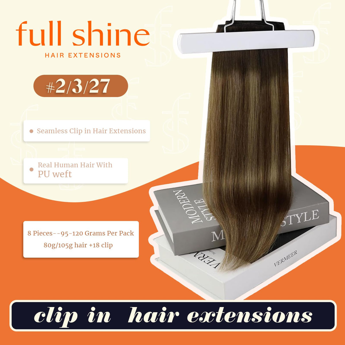 Full Shine Clip In Hair Extensions 20 Inch Balayage packaging