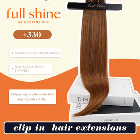 Full Shine Clip in Hair Extensions 20 Inch Copper Brown packaging