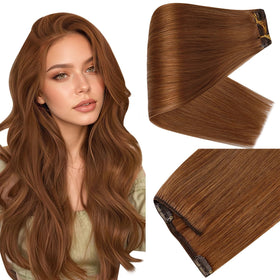 Full Shine Clip in Hair Extensions 20 Inch Dark Auburn front view