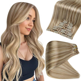 Full Shine Clip in Hair Extensions 20 Inch Dark Blonde Mix front view