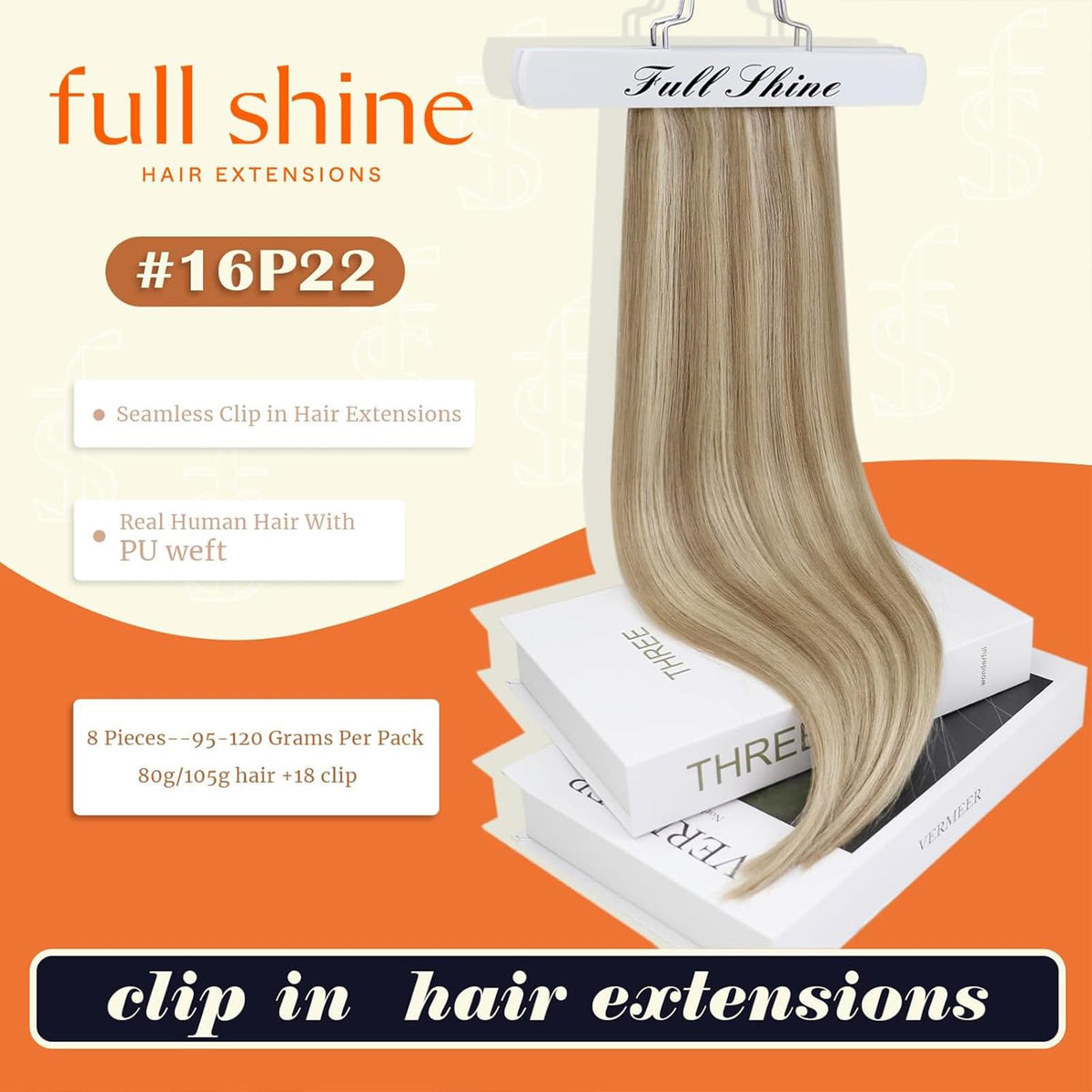 Full Shine Clip in Hair Extensions 20 Inch packaging