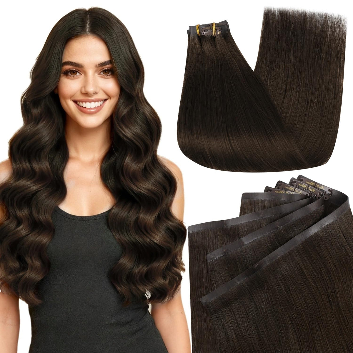 Full Shine Clip in Hair Extensions 22 Inch Dark Brown front view