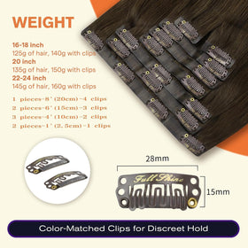 Full Shine Clip in Hair Extensions 22 Inch Dark Brown in packaging