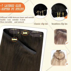 Full Shine Clip in Hair Extensions 22 Inch Dark Brown styled on model