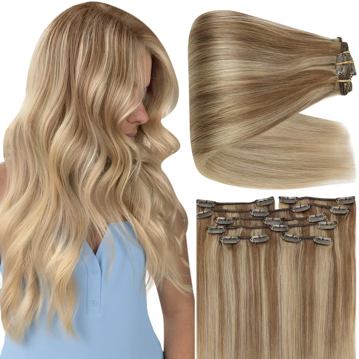 Full Shine Clip in Hair Extensions 22 Inch front view