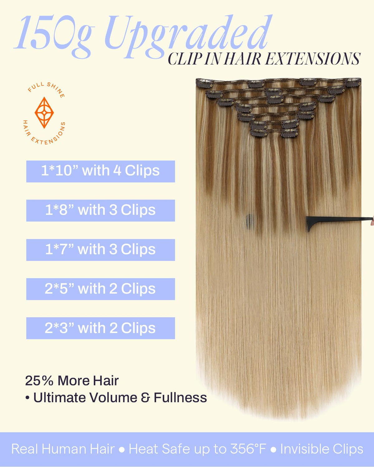 Full Shine Clip in Hair Extensions 22 Inch packaging
