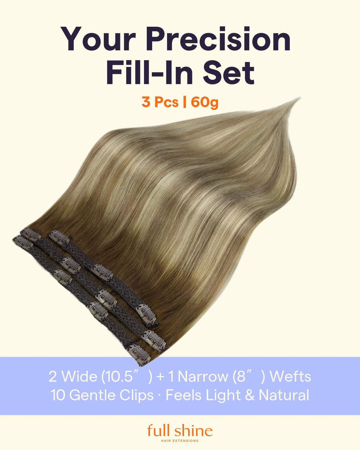 Full Shine Clip in Hair Extensions 60g back view