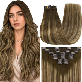 Full Shine Clip-In Hair Extensions 7-Piece Set #4/24/4 front view