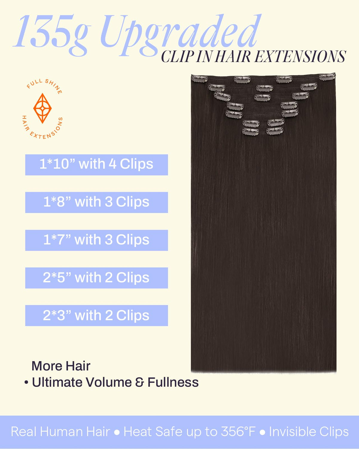 Full Shine Clip in Hair Extensions 7-piece set display
