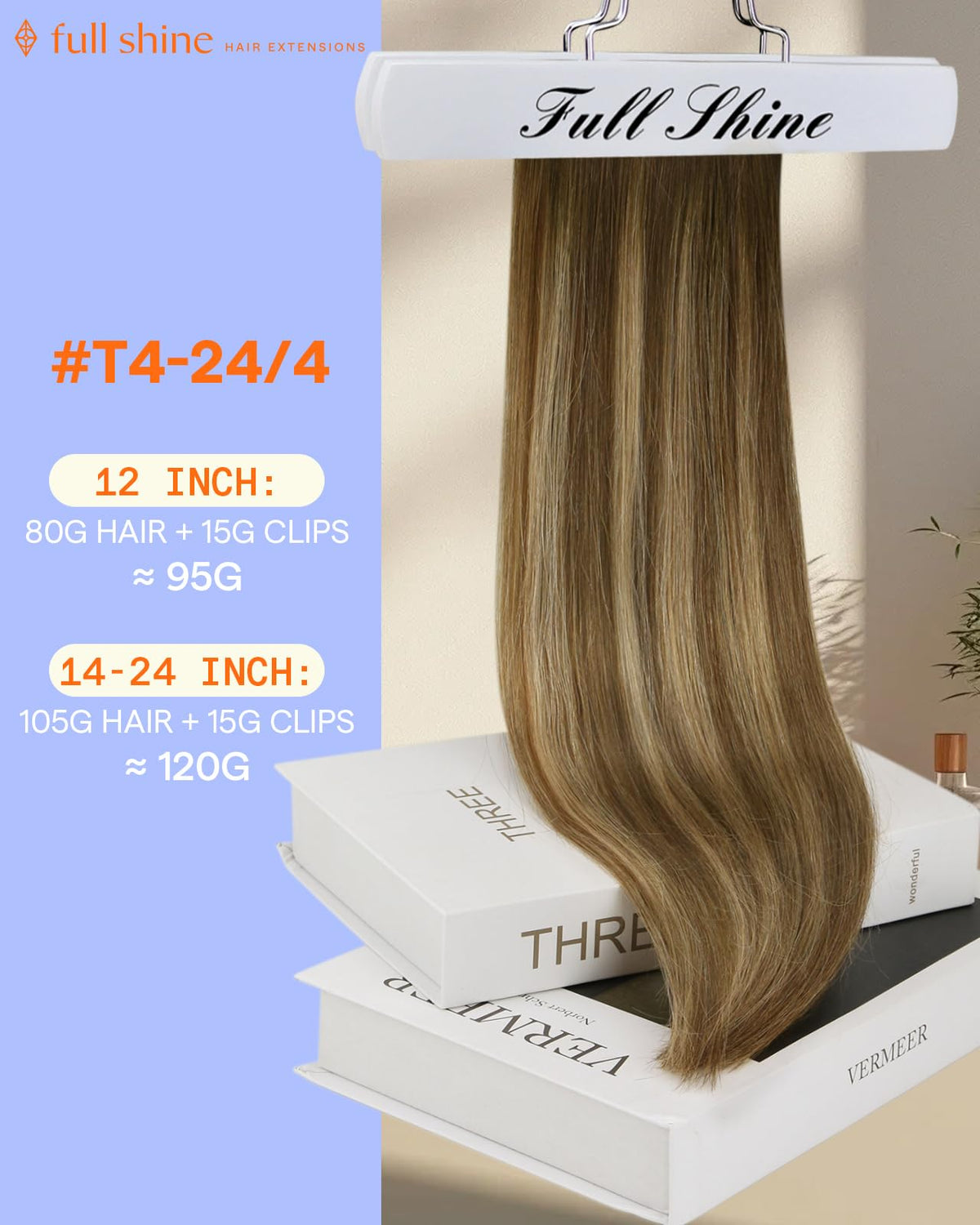 Full Shine Clip in Hair Extensions 7-piece set displayed