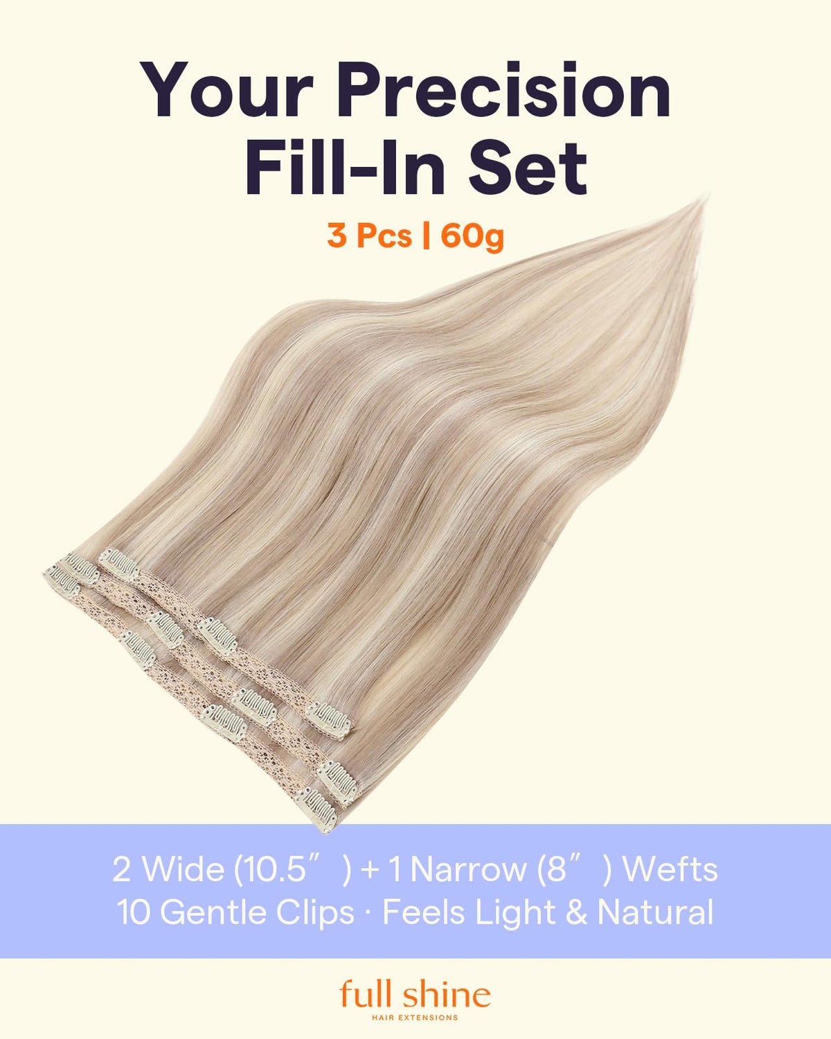 Full Shine Clip-In Hair Extensions Ash Blonde 60g packaging